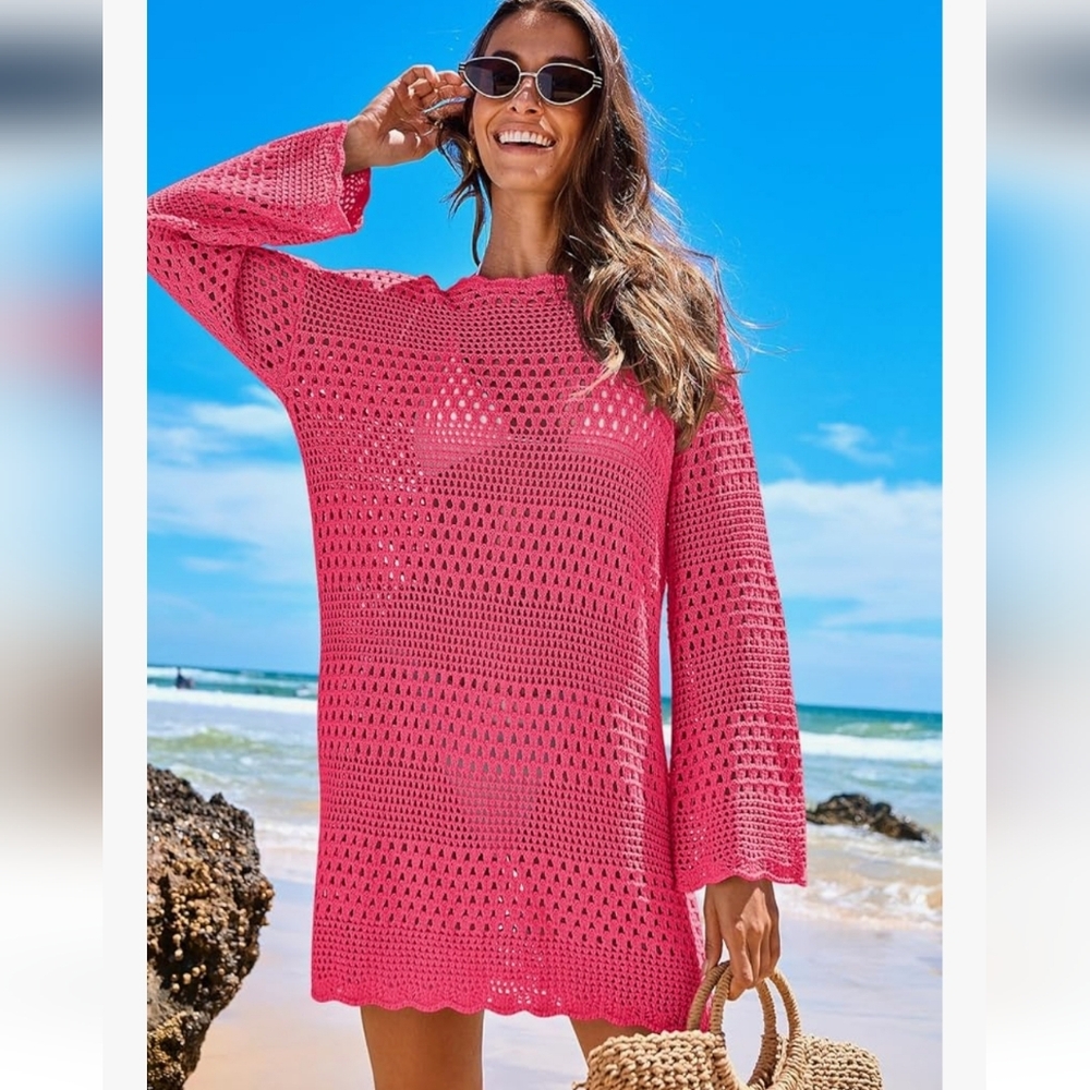 Anrabess, Hot Pink Knit Beach Cover-Up, XL